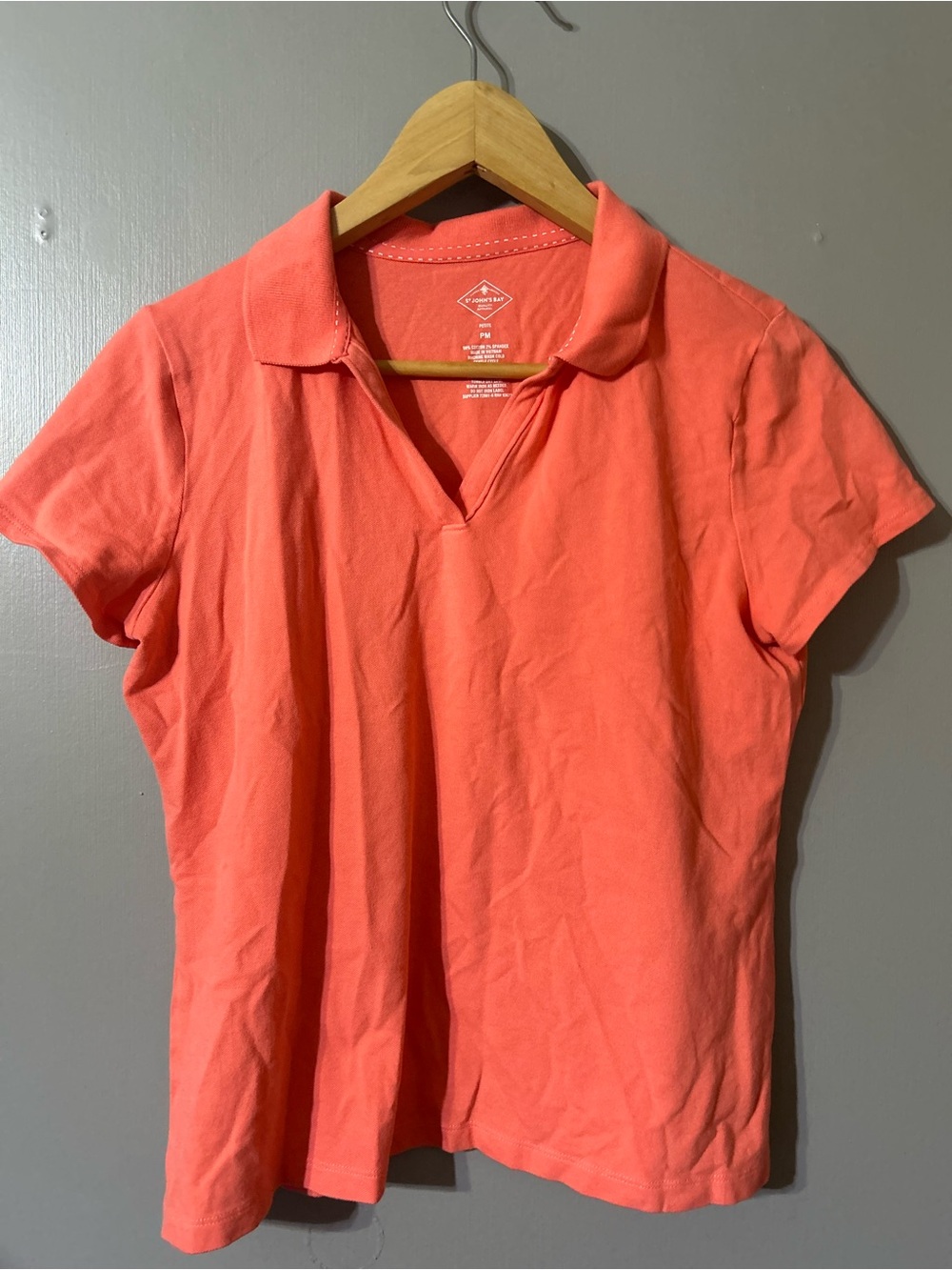 St. John's Bay Coral V‑Notch Polo Top - Women Size Medium petite